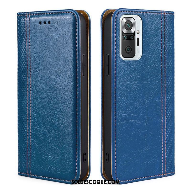 Flip Cover Xiaomi Redmi Note 10 Pro Cuir Litchi Fendu Coutures