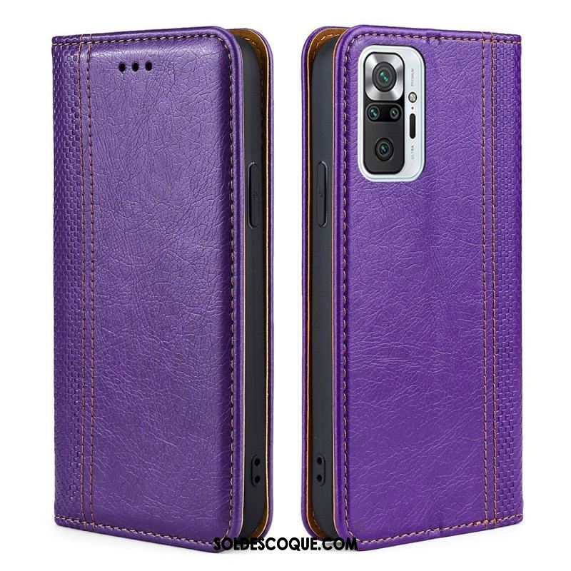 Flip Cover Xiaomi Redmi Note 10 Pro Cuir Litchi Fendu Coutures