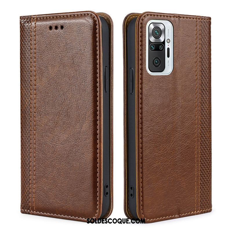 Flip Cover Xiaomi Redmi Note 10 Pro Cuir Litchi Fendu Coutures