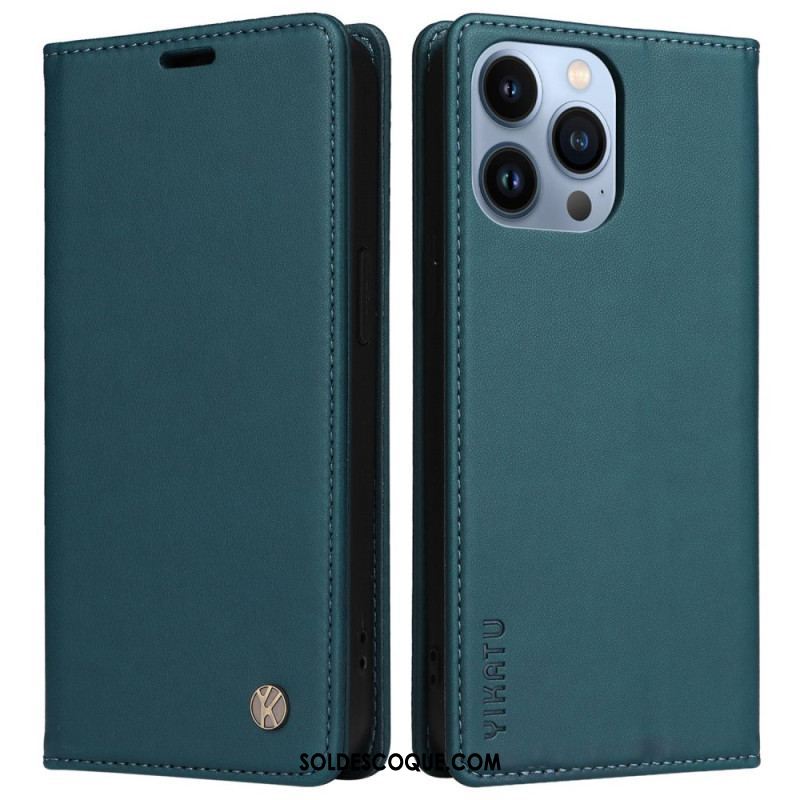 Flip Cover iPhone 13 Pro Style Cuir Rivet YIKATU