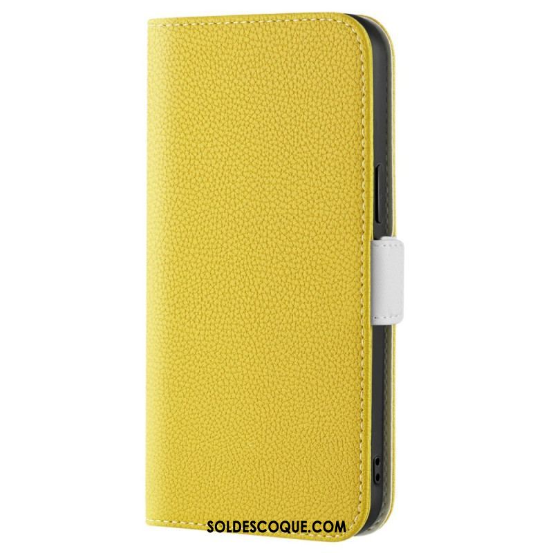 Flip Cover iPhone 14 Simili Cuir Litchi