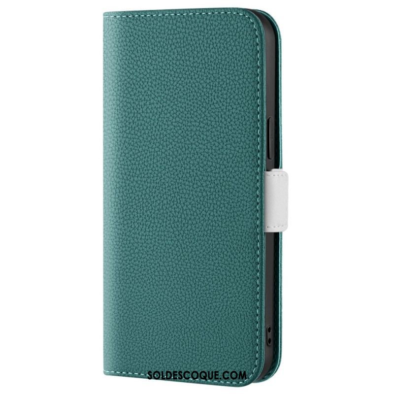 Flip Cover iPhone 14 Simili Cuir Litchi