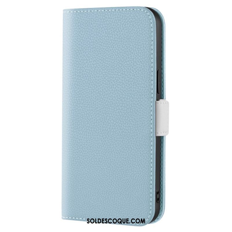 Flip Cover iPhone 14 Simili Cuir Litchi