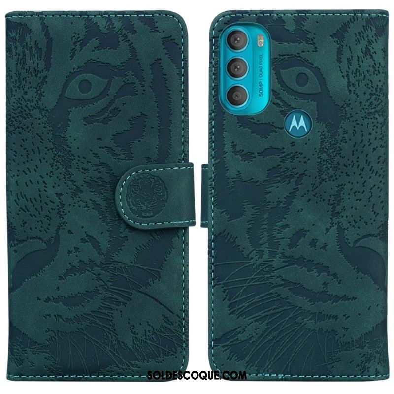 Housse Moto G71 5G Empreinte Face de Tigre