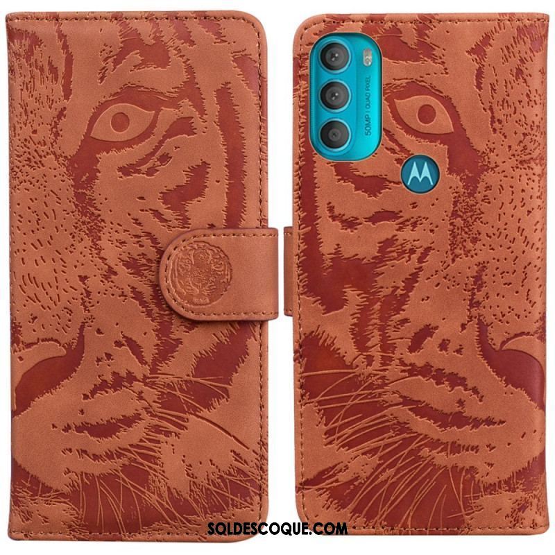 Housse Moto G71 5G Empreinte Face de Tigre