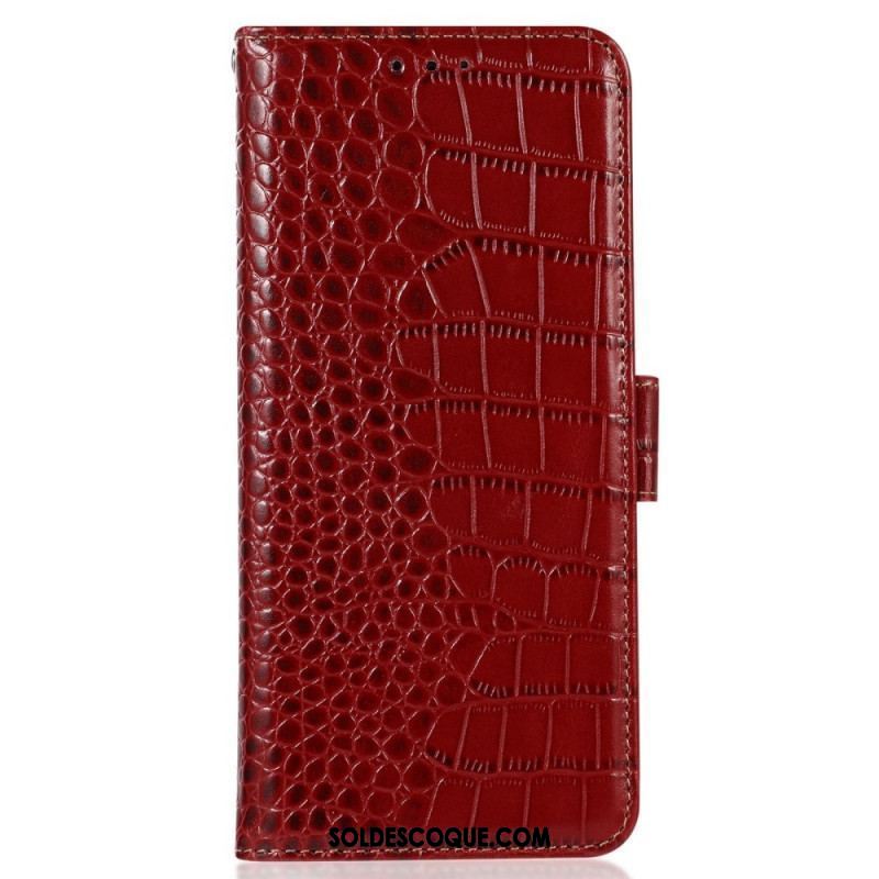 Housse Oppo Reno 7 Cuir Véritable Style Crocodile RFID