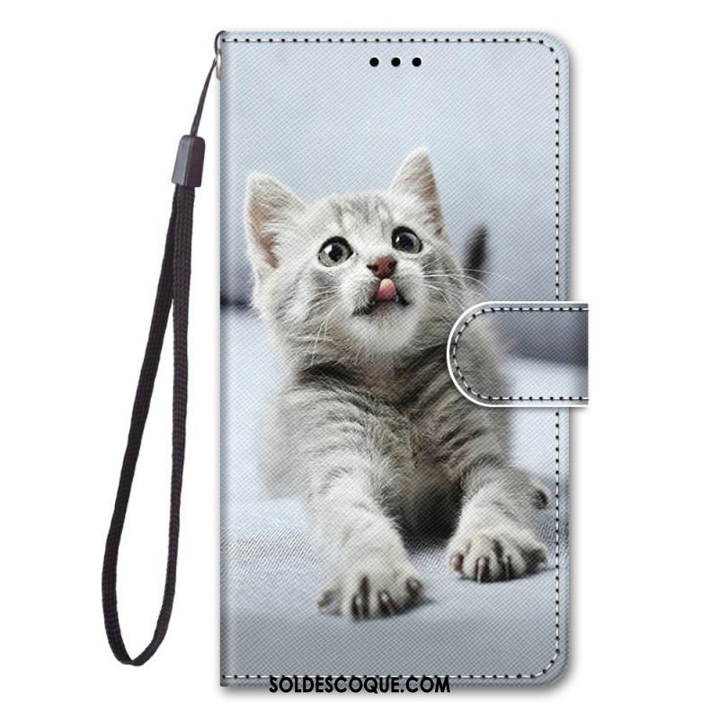 Housse Samsung Galaxy M53 5G Chaton Gris à Lanière