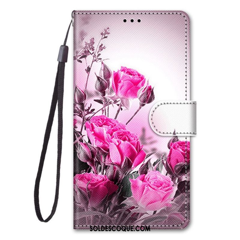 Housse Samsung Galaxy M53 5G Fleurs à Lanière