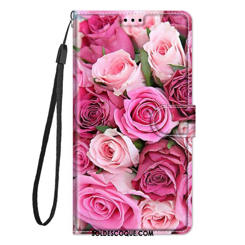 Housse Samsung Galaxy M53 5G Roses avec Lanière