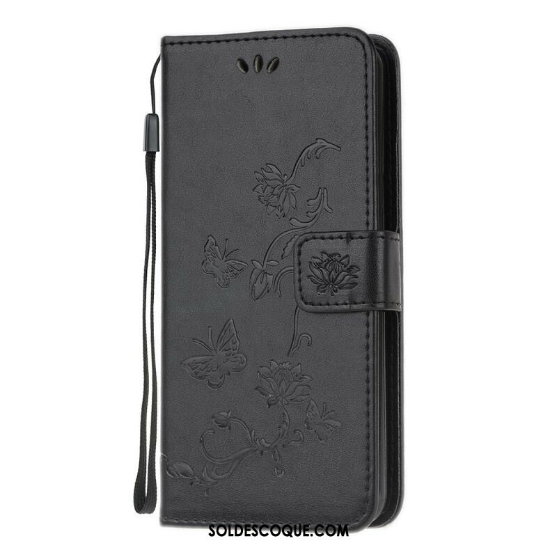 Housse Samsung Galaxy S20 FE Papillons et Fleurs à Lanière