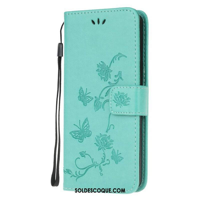 Housse Samsung Galaxy S20 FE Papillons et Fleurs à Lanière