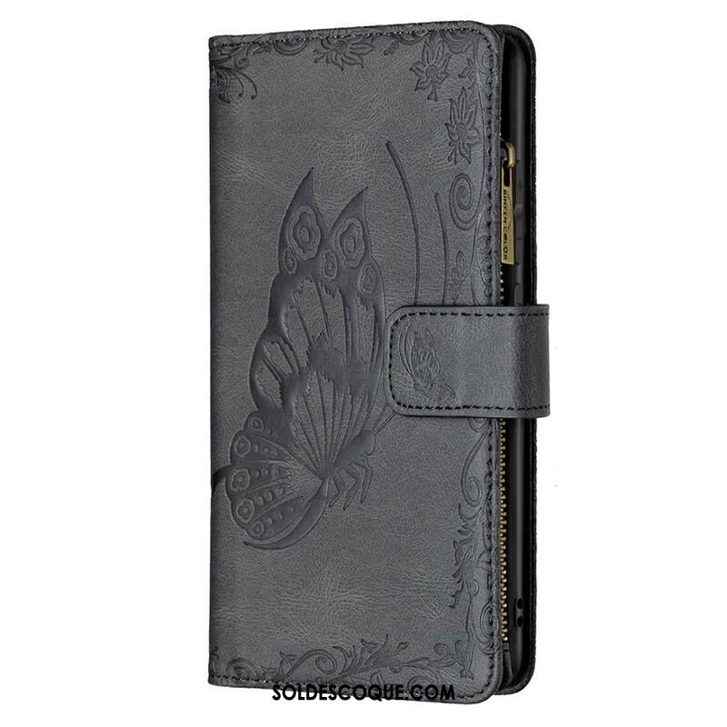 Housse Samsung Galaxy S21 FE Papillon Baroque Poche Zippée