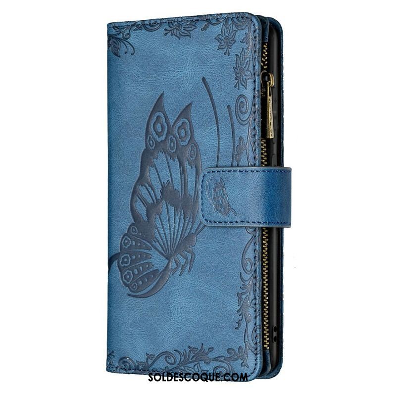 Housse Samsung Galaxy S21 FE Papillon Baroque Poche Zippée