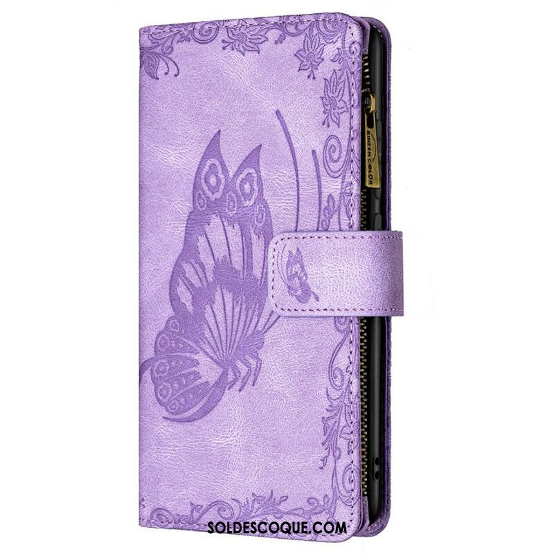 Housse Samsung Galaxy S21 FE Papillon Baroque Poche Zippée