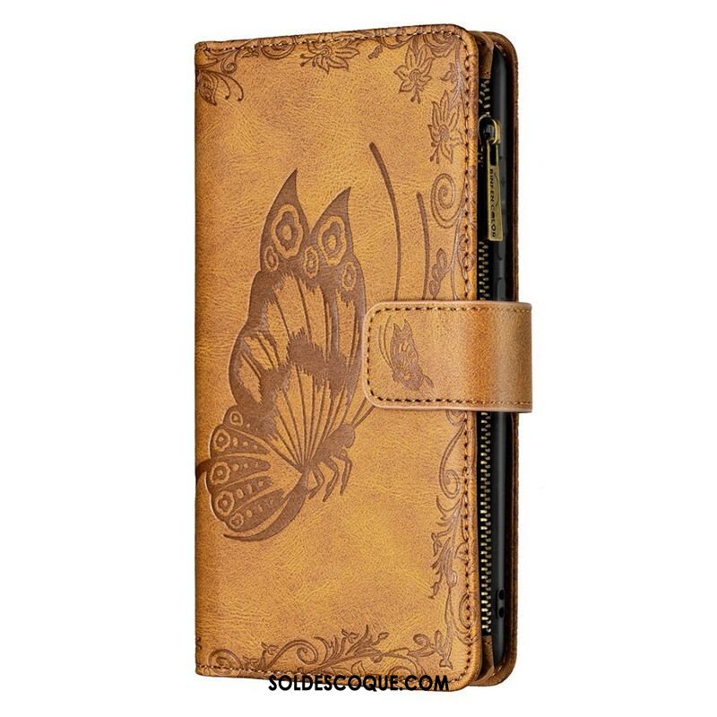 Housse Samsung Galaxy S21 FE Papillon Baroque Poche Zippée