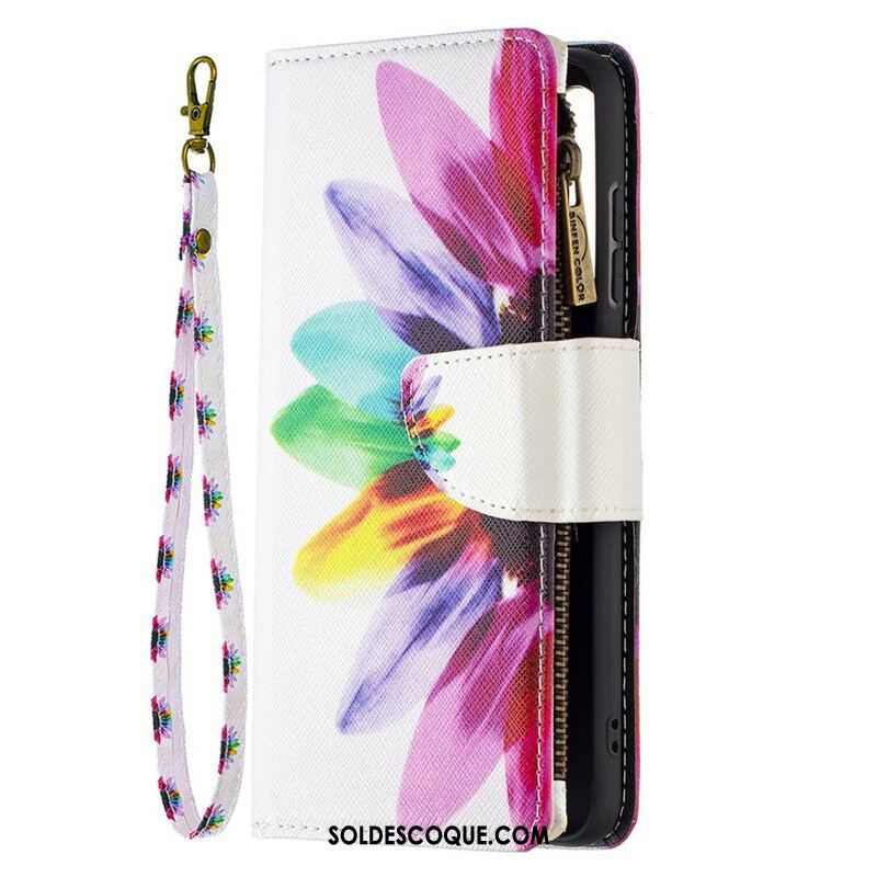 Housse Samsung Galaxy S21 FE Poche Zippée Fleur