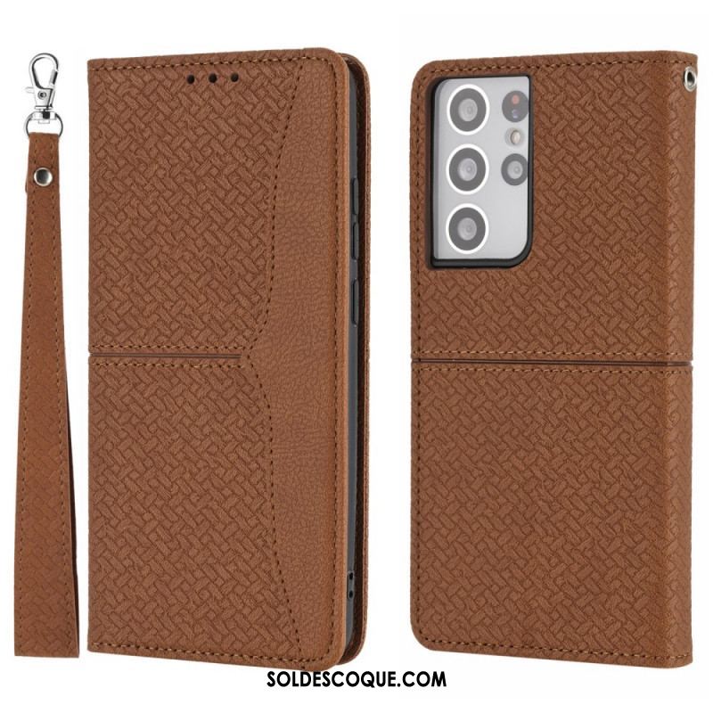 Housse Samsung Galaxy S21 Ultra 5G Style Cuir Tissée à Lanière