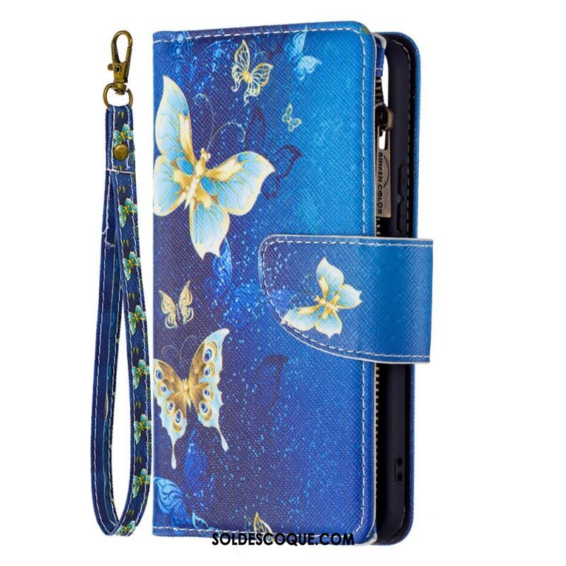 Housse Samsung Galaxy S22 5G Poche Zippée Papillons