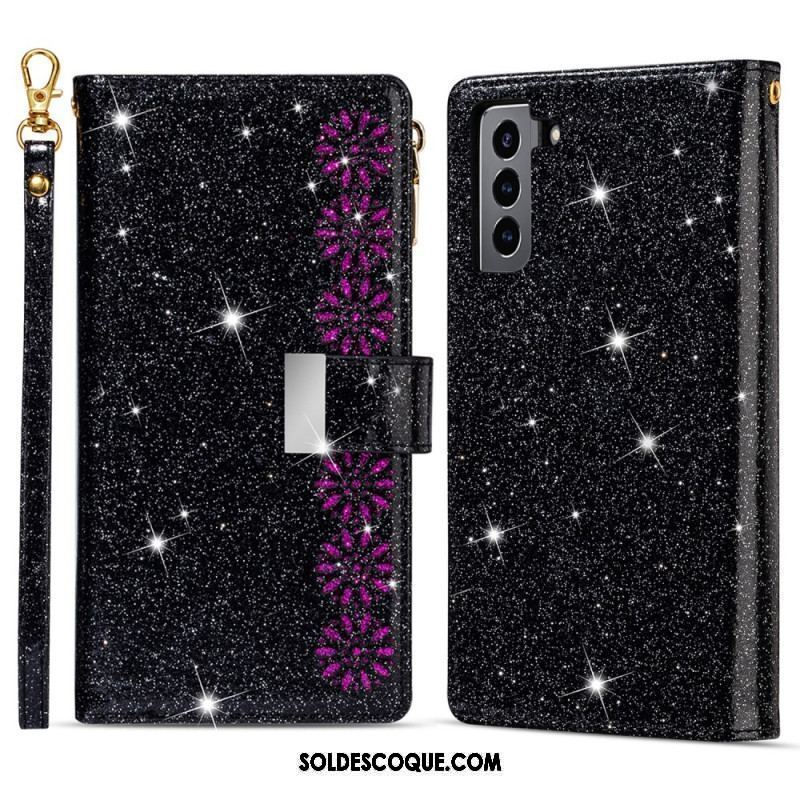 Housse Samsung Galaxy S22 Plus 5G Paillettes Portefeuille Zip