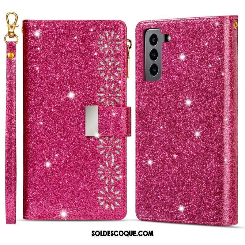 Housse Samsung Galaxy S22 Plus 5G Paillettes Portefeuille Zip