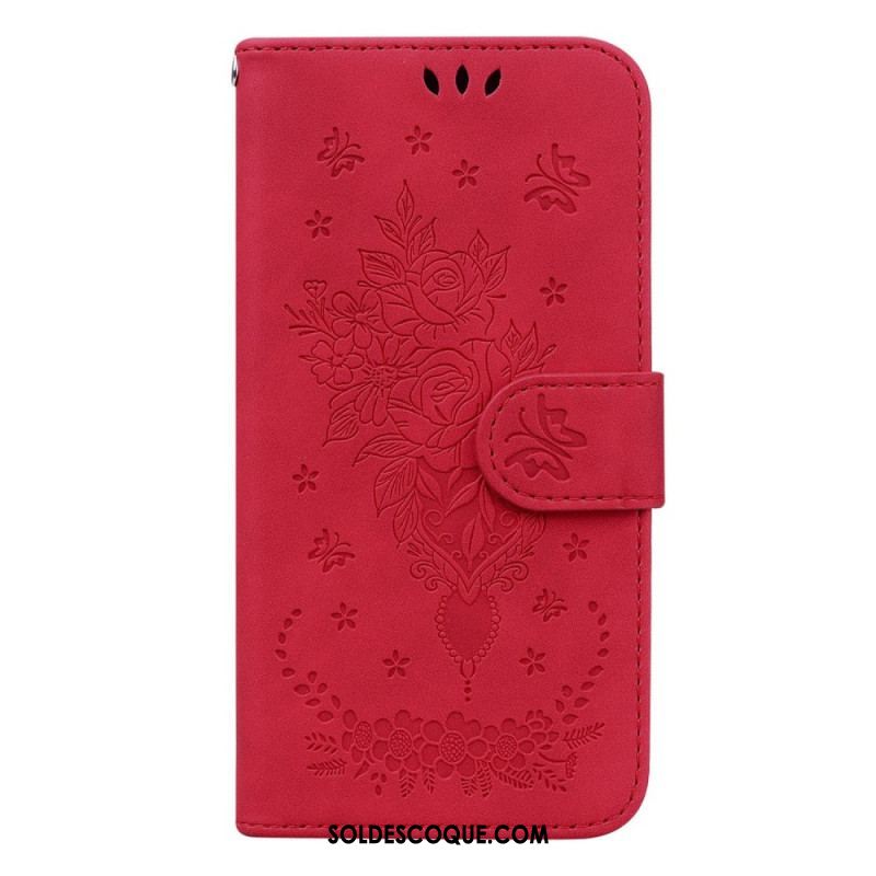 Housse Samsung Galaxy S23 5G Roses et Papillons à Lanière