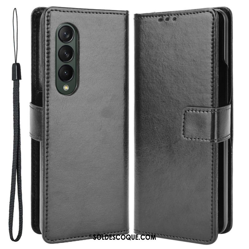 Housse Samsung Galaxy Z Fold 4 Classique à Lanière Simili Cuir Lisse