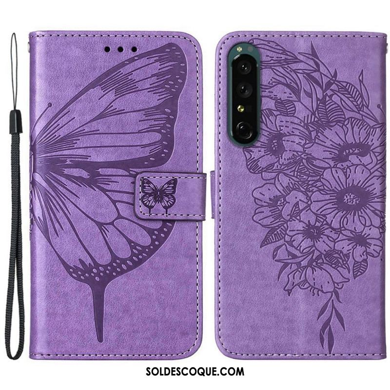 Housse Sony Xperia 1 IV Papillon avec Lanière