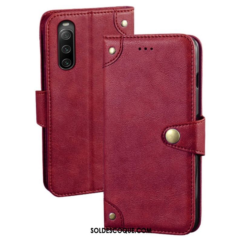 Housse Sony Xperia 10 IV Style Cuir avec Rivets IDEWEI