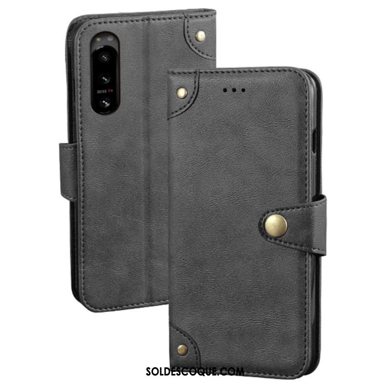 Housse Sony Xperia 5 IV Style Cuir avec Rivets IDEWEI