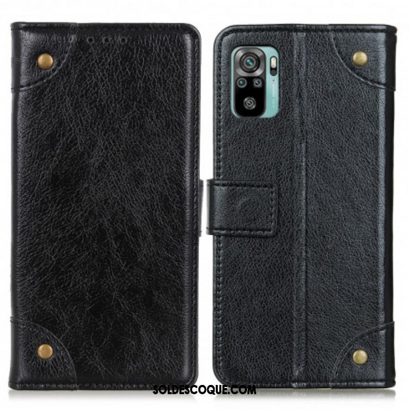 Housse Xiaomi Redmi Note 10/10S/Poco M5s Style Cuir Nappa Rivets Vintage