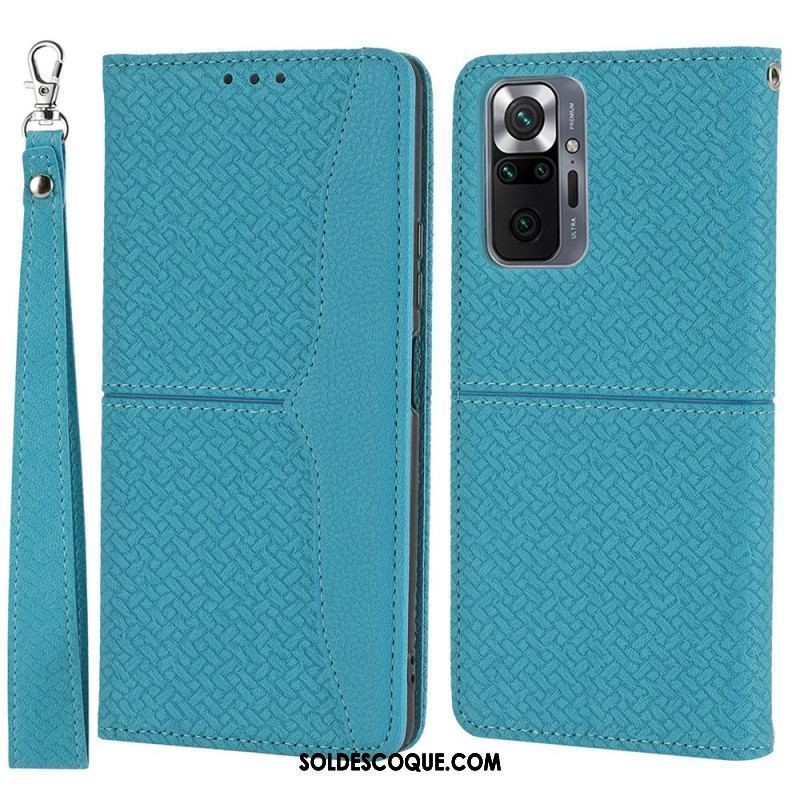 Housse Xiaomi Redmi Note 10 Pro Style Cuir Tissée à Lanière