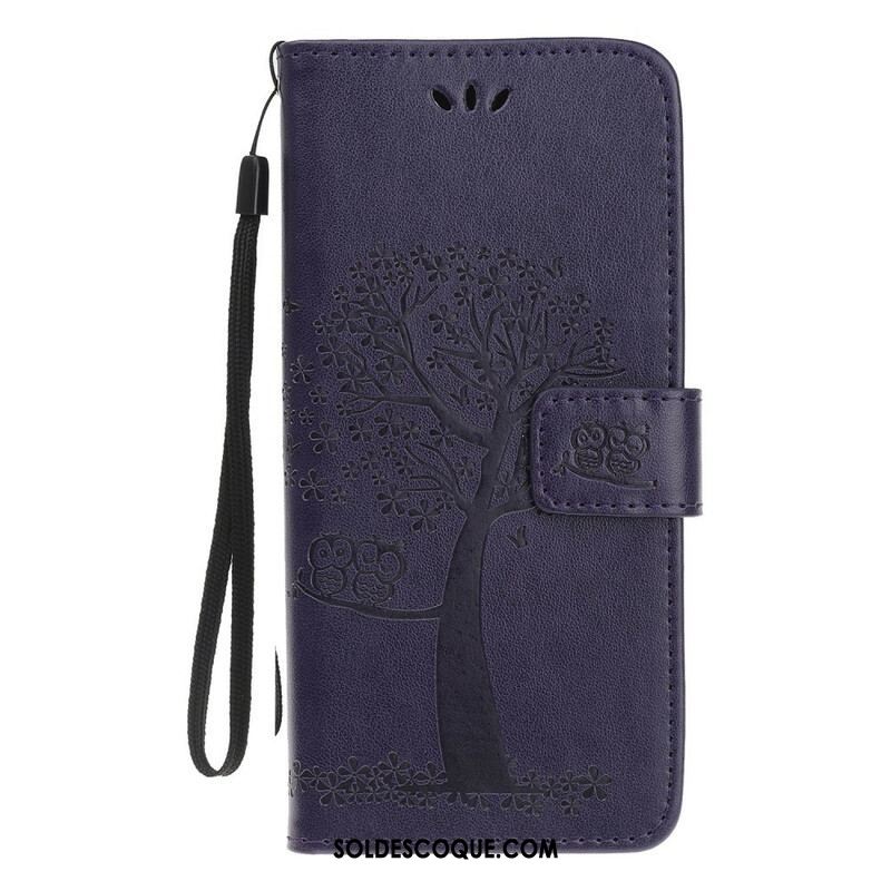 Housse iPhone 13 Mini Arbre et Hiboux à Lanière