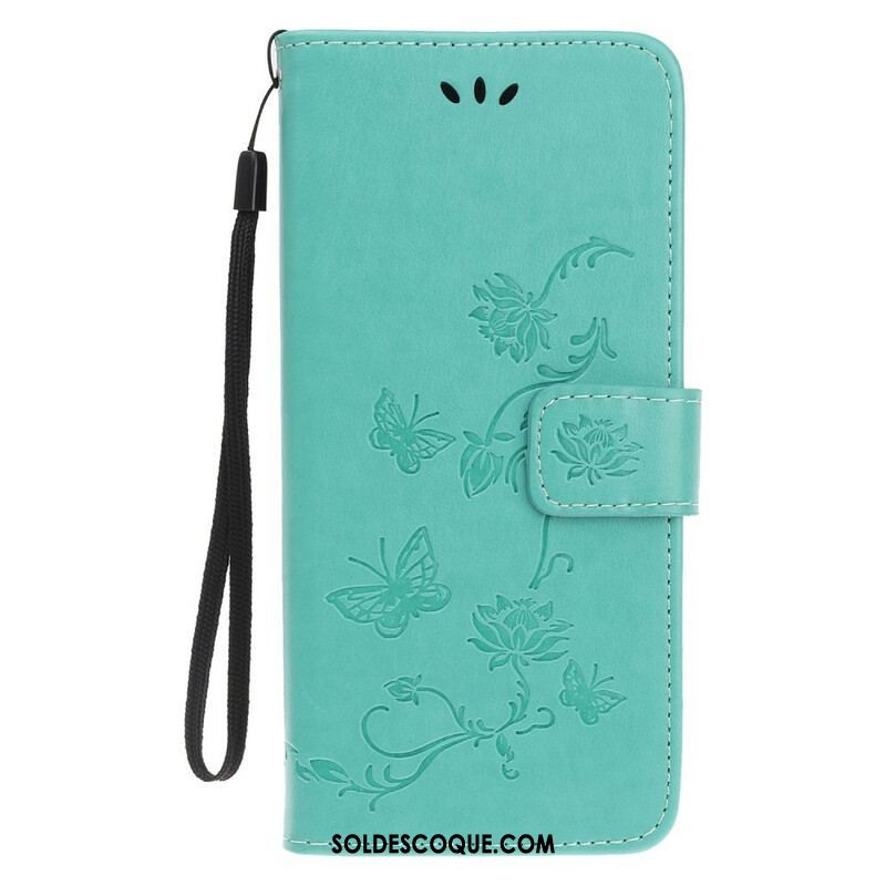 Housse iPhone 13 Mini Papillons et Fleurs à Lanière