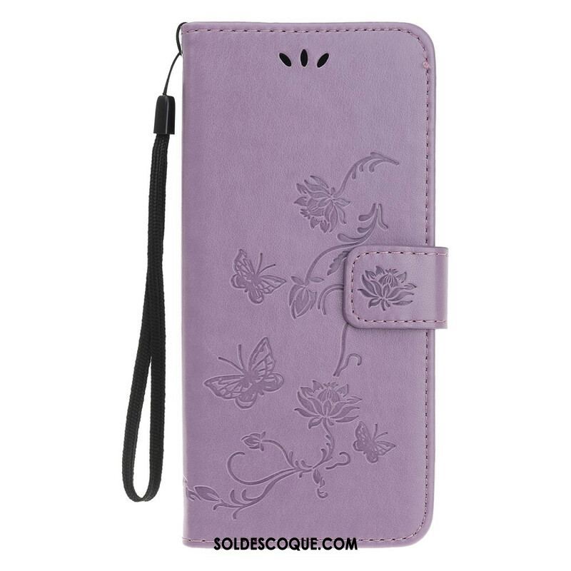 Housse iPhone 13 Mini Papillons et Fleurs à Lanière