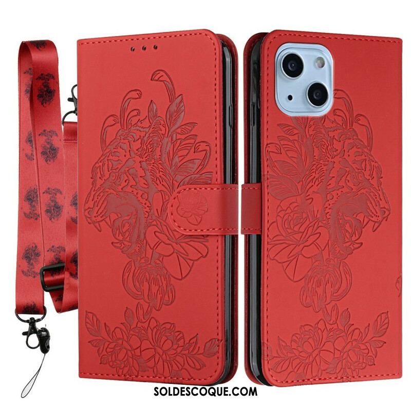 Housse iPhone 13 Mini Tigre Baroque à Lanière