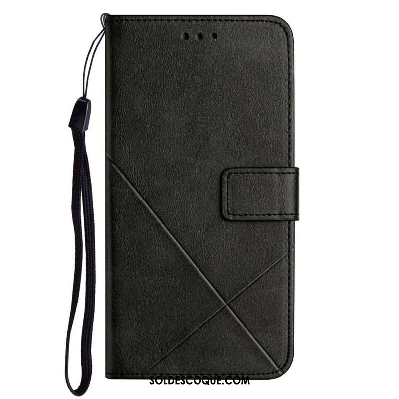 Housse iPhone 13 Pro Style Cuir Géométrique à Lanière