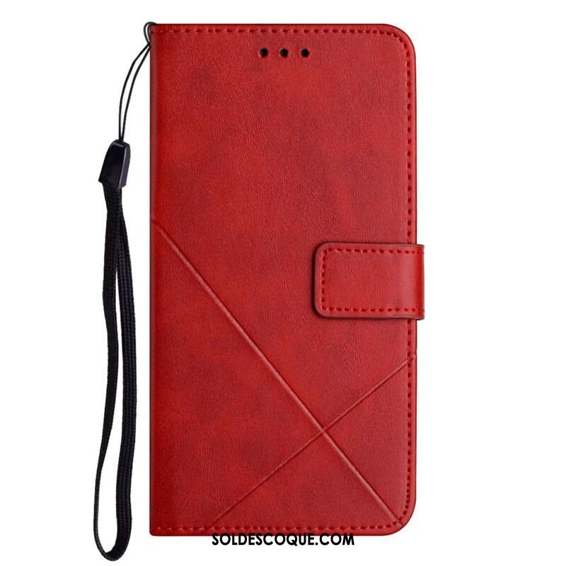 Housse iPhone 13 Pro Style Cuir Géométrique à Lanière