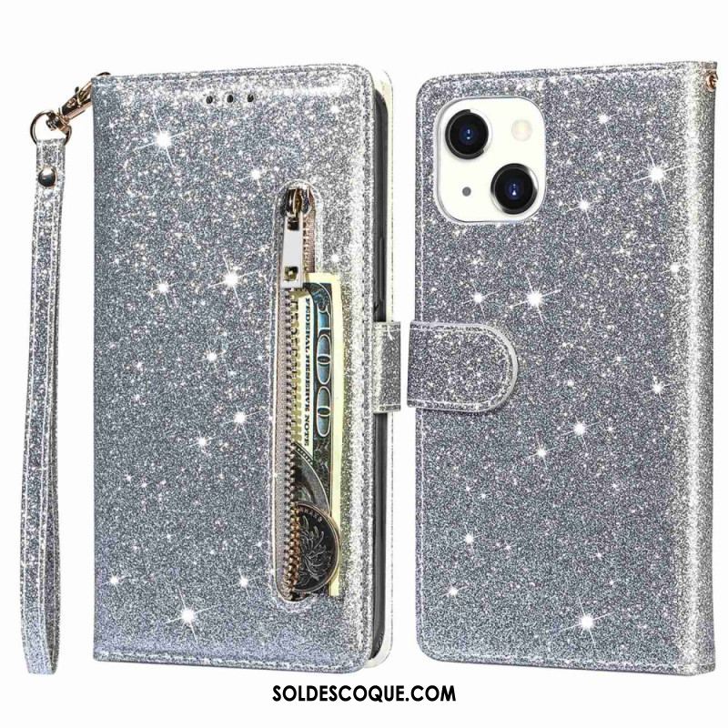 Housse iPhone 14 Plus Porte-Monnaie Paillettes