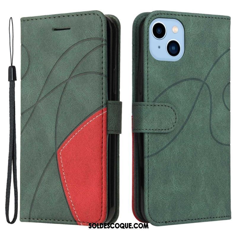 Housse iPhone 14 Plus Simili Cuir Bicolore Signature