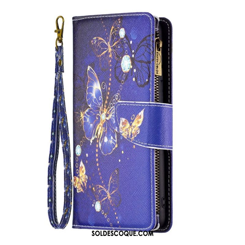 Housse iPhone 14 Pro Max Poche Zippée Papillons