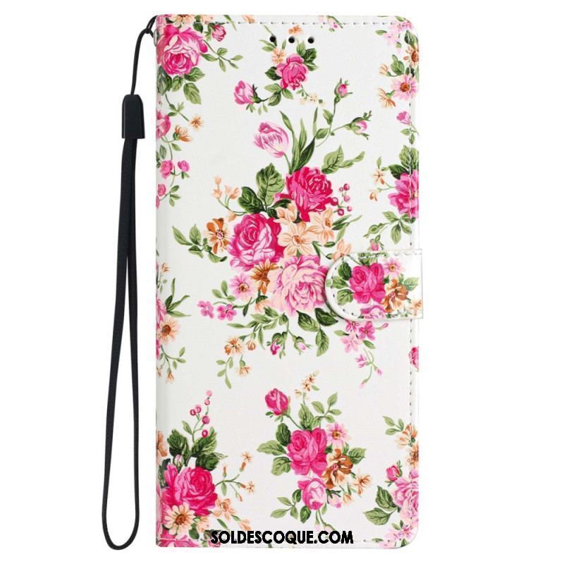 Housse iPhone 15 Fleurs Liberty à Lanière