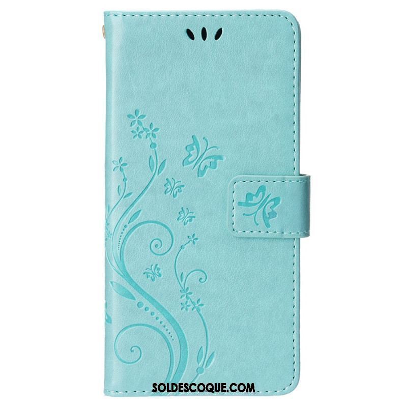 Housse iPhone 15 Fleurs avec Lanière