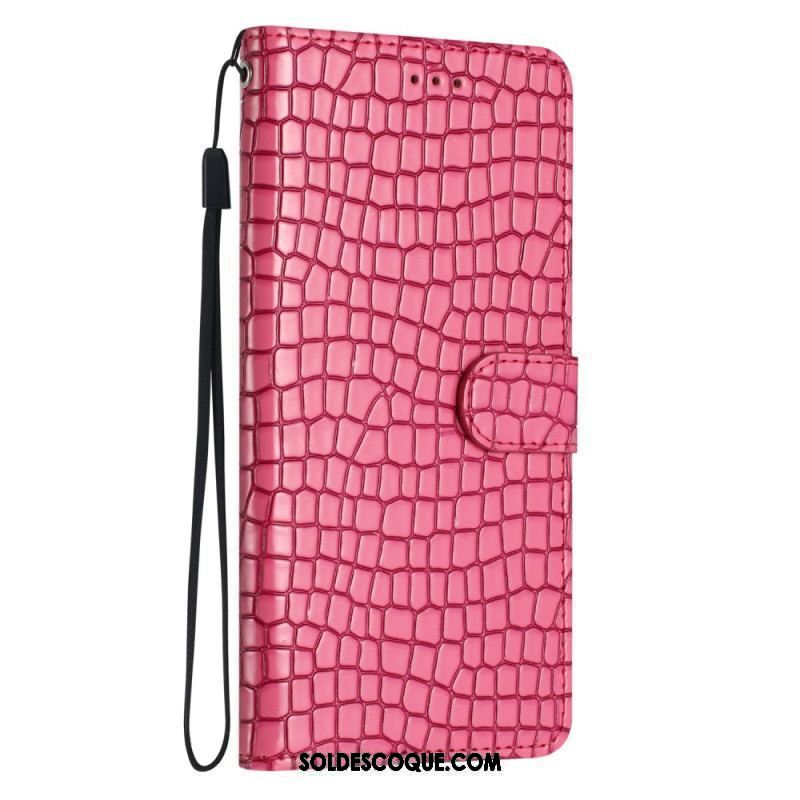 Housse iPhone 15 Plus Style Crocodile avec Lanière