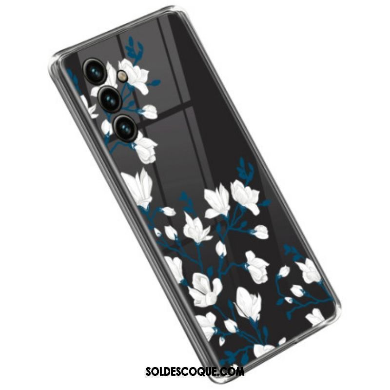 Coque Samsung Galaxy A14 5G / A14 Transparente Fleurs Blanches