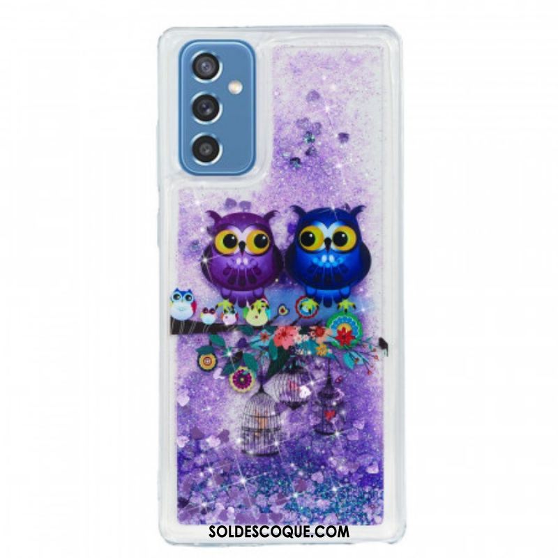 Coque Samsung Galaxy M52 5G Couple de Hiboux Violets