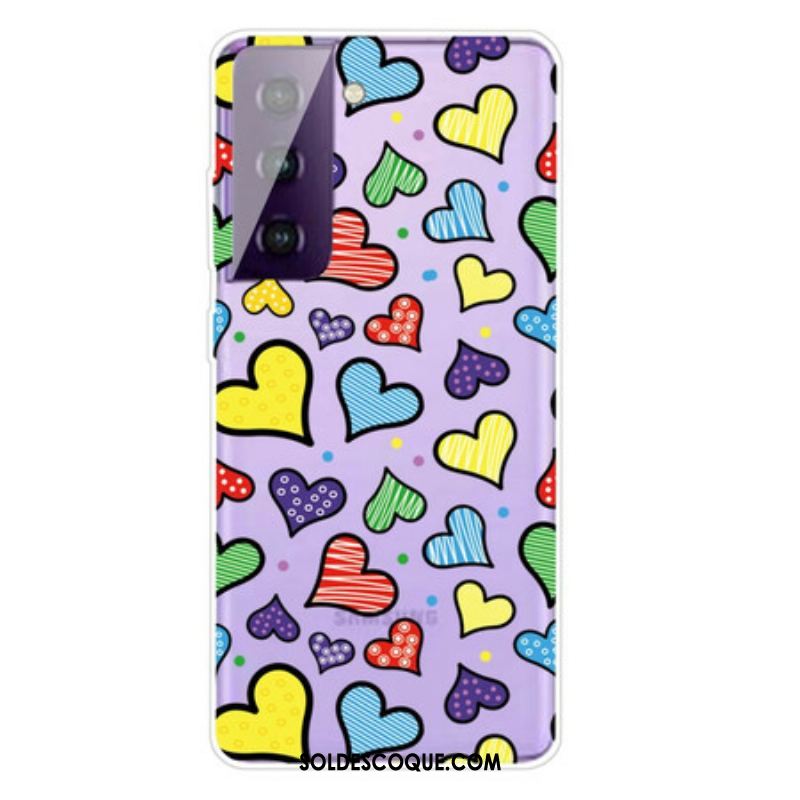 Coque Samsung Galaxy S21 FE Coeurs Multicolores