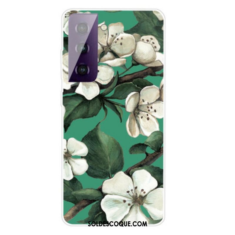 Coque Samsung Galaxy S21 FE Fleurs Blanches Peintes