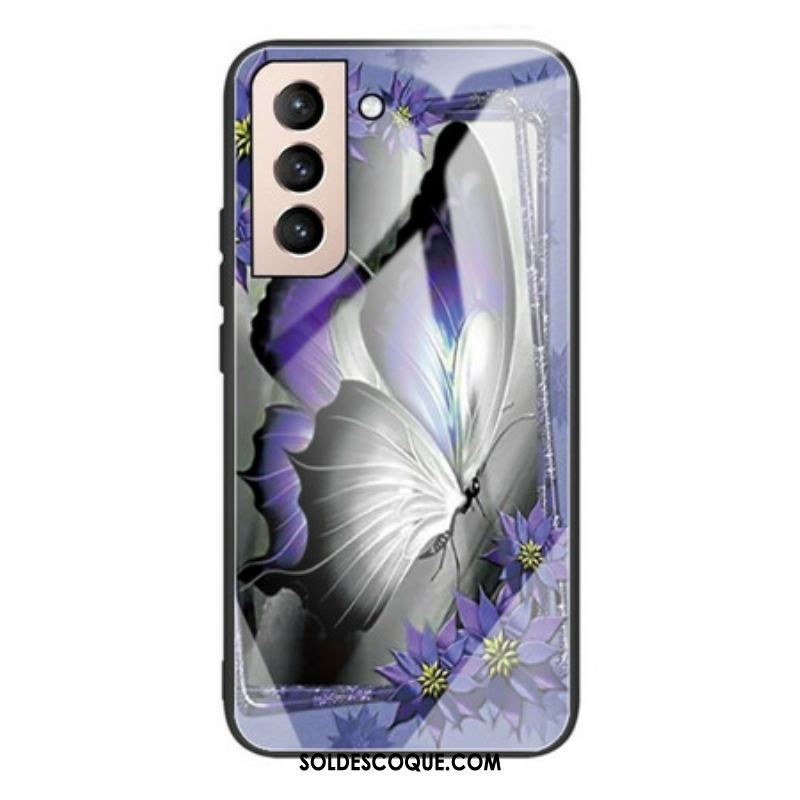 Coque Samsung Galaxy S21 FE Verre Trempé Papillon Violet