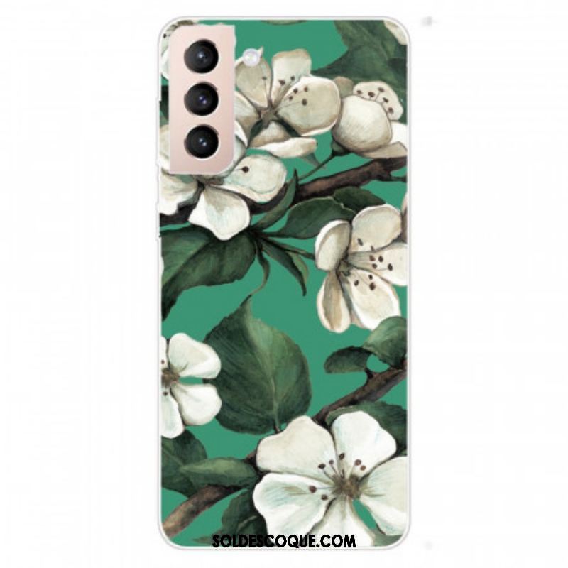 Coque Samsung Galaxy S22 Plus 5G Fleurs Blanches Peintes