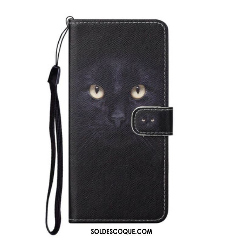 Housse Samsung Galaxy S21 FE Yeux de Chat Noir à Lanière